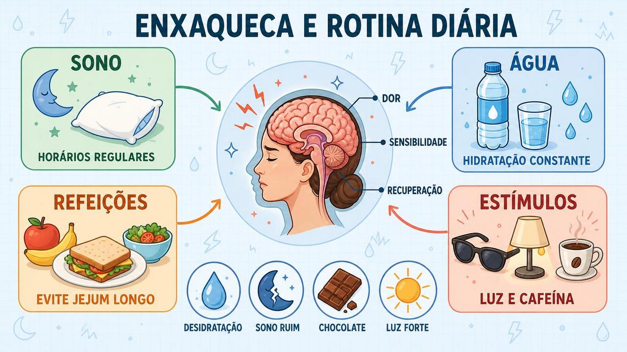 Sono, água, refeições e estímulos formam pilares para controlar crises de enxaqueca.