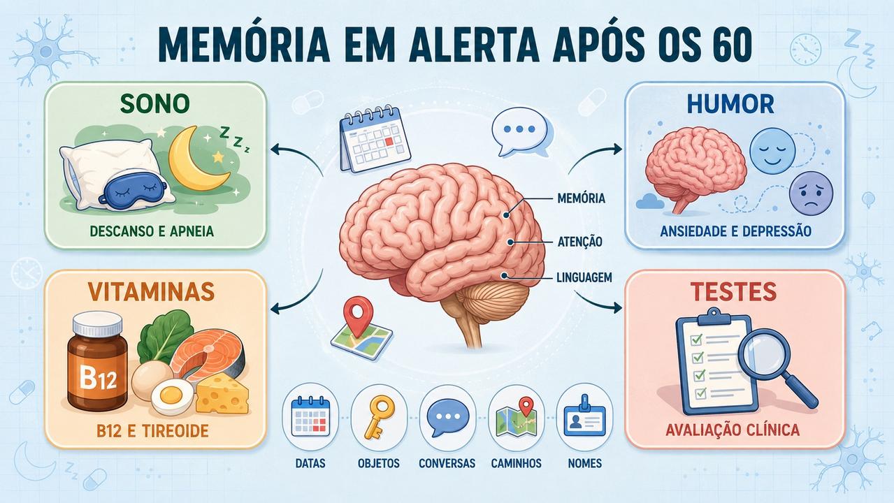 Sono, humor, vitaminas e testes ajudam a investigar lapsos de memória.