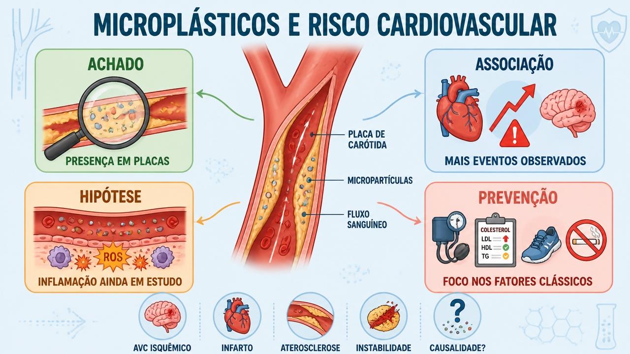 Infográfico resume achados, associação, hipóteses e prevenção do risco cardiovascular.