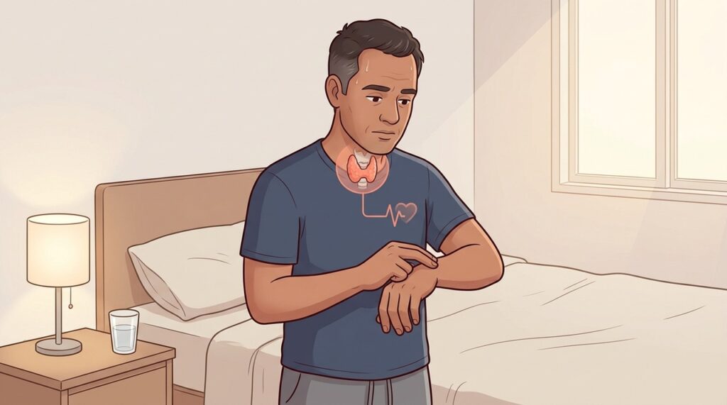 Palpitações matinais e perda de peso podem acompanhar excesso de hormônios tireoidianos.