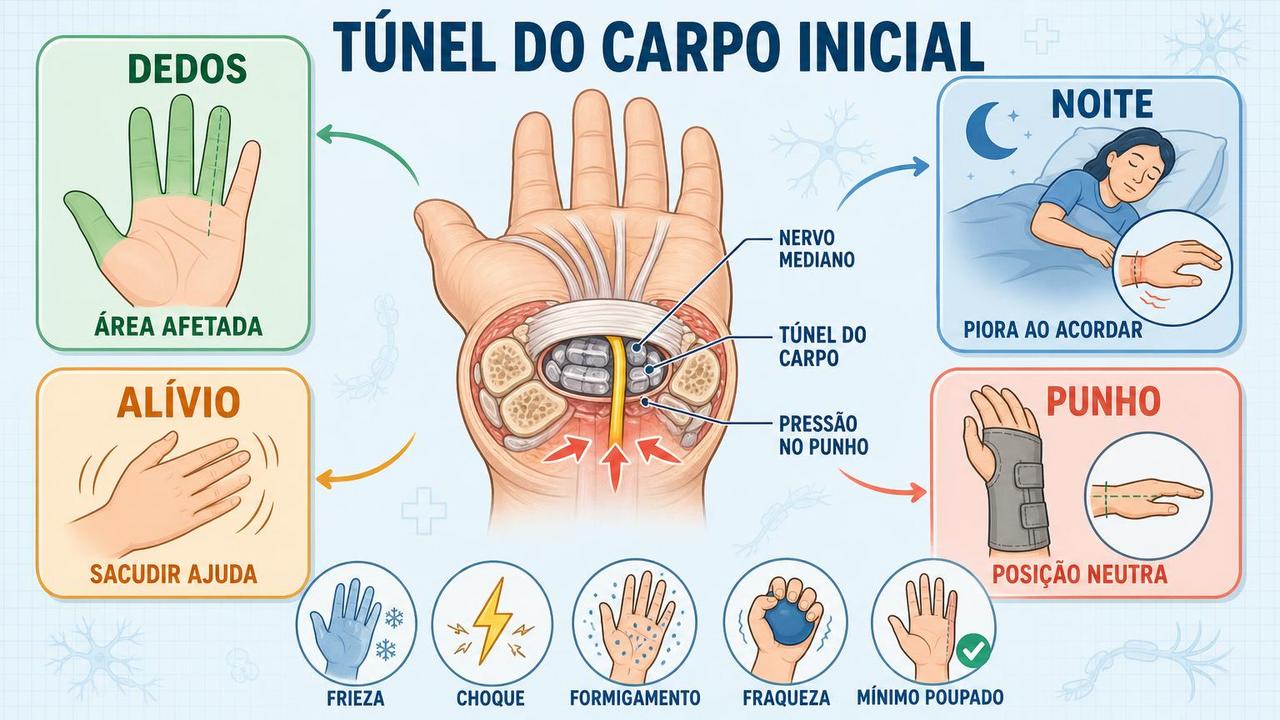 Distribuição dos sintomas e cuidados iniciais ajudam a reconhecer o túnel do carpo.