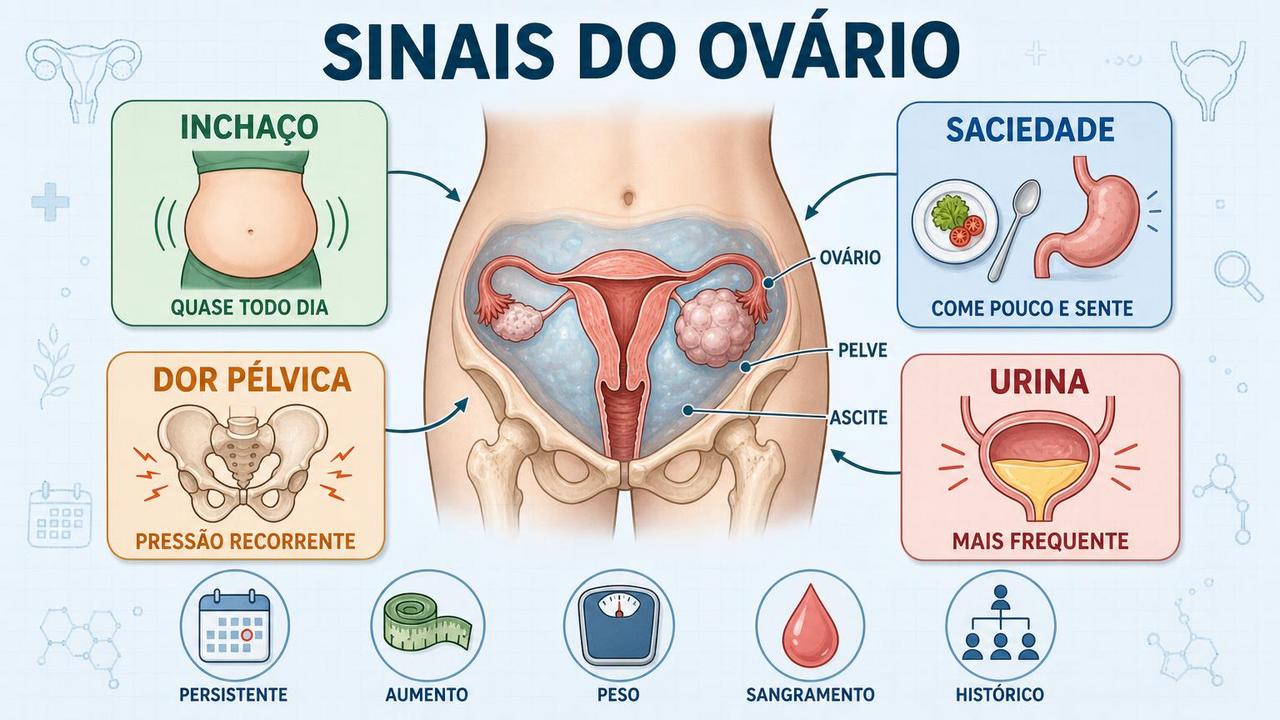 Quatro sinais principais e fatores de atenção na investigação dos ovários.