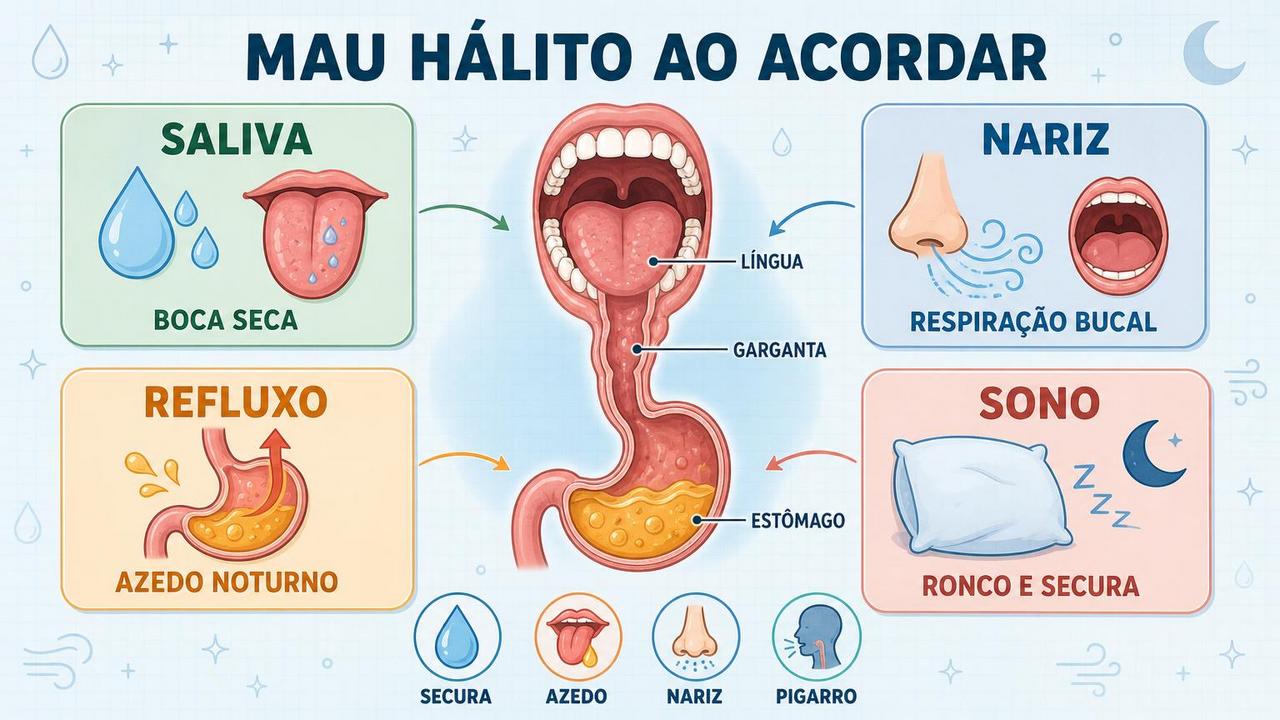 Saliva, nariz, refluxo e sono formam os quatro pilares do mau hálito.