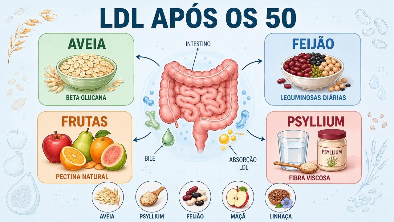 Aveia, feijão, frutas e psyllium formam os pilares contra o LDL.