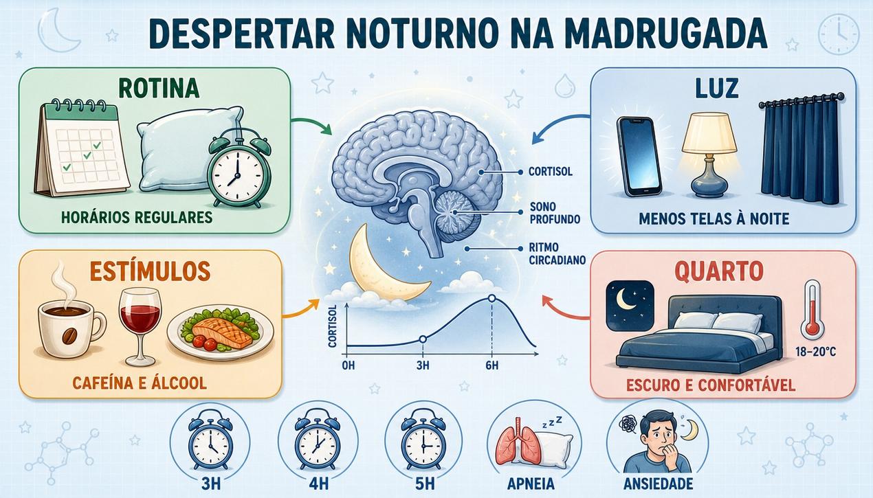 Rotina, luz, estímulos e ambiente influenciam despertares noturnos recorrentes.