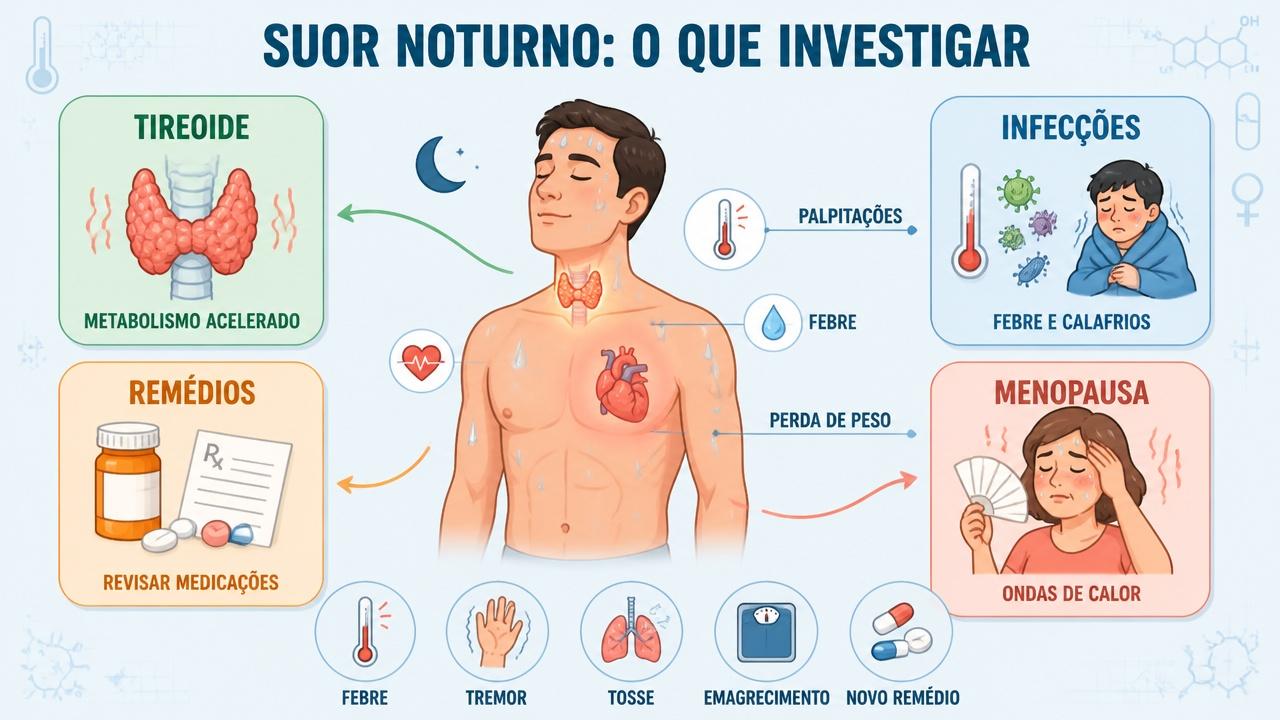 Tireoide, infecções, remédios e menopausa orientam a investigação do suor noturno.