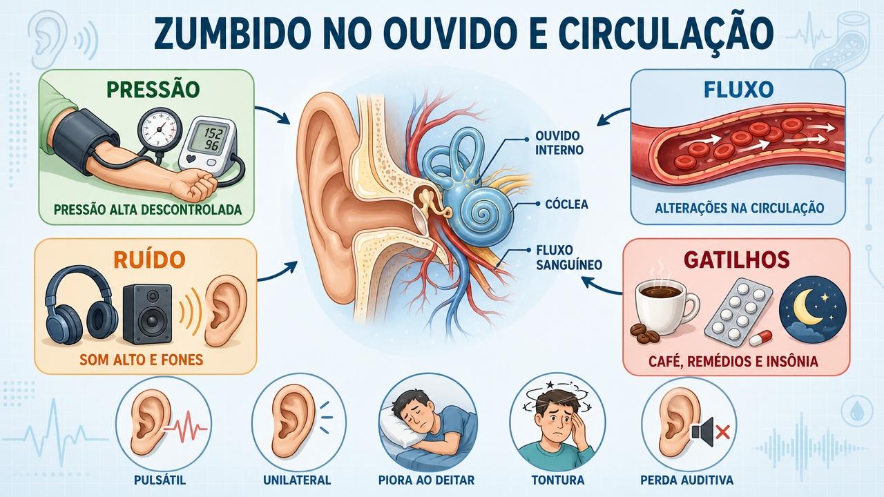 Pressão, fluxo, ruído e gatilhos ajudam a entender o zumbido.