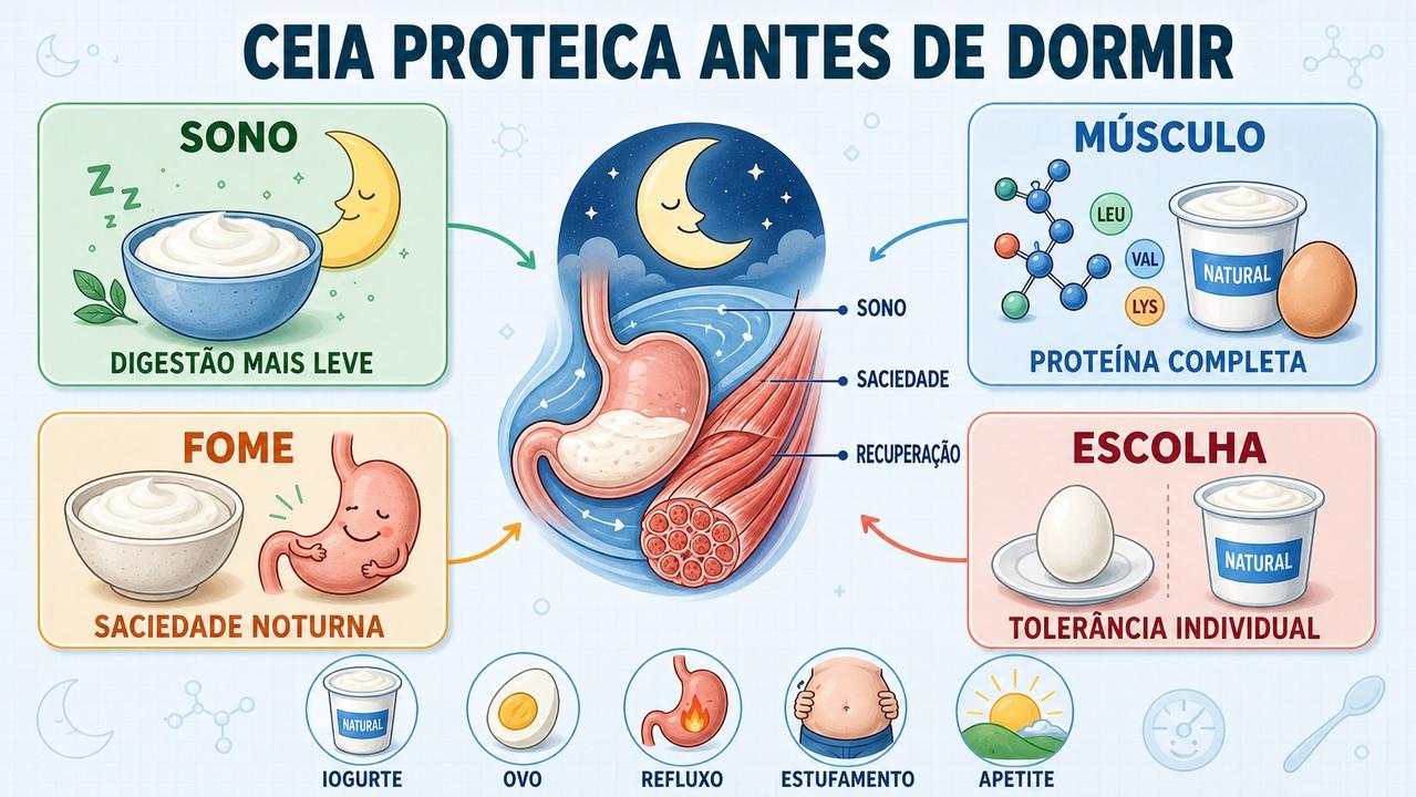 Sono, músculo, fome e tolerância orientam a melhor ceia proteica noturna.