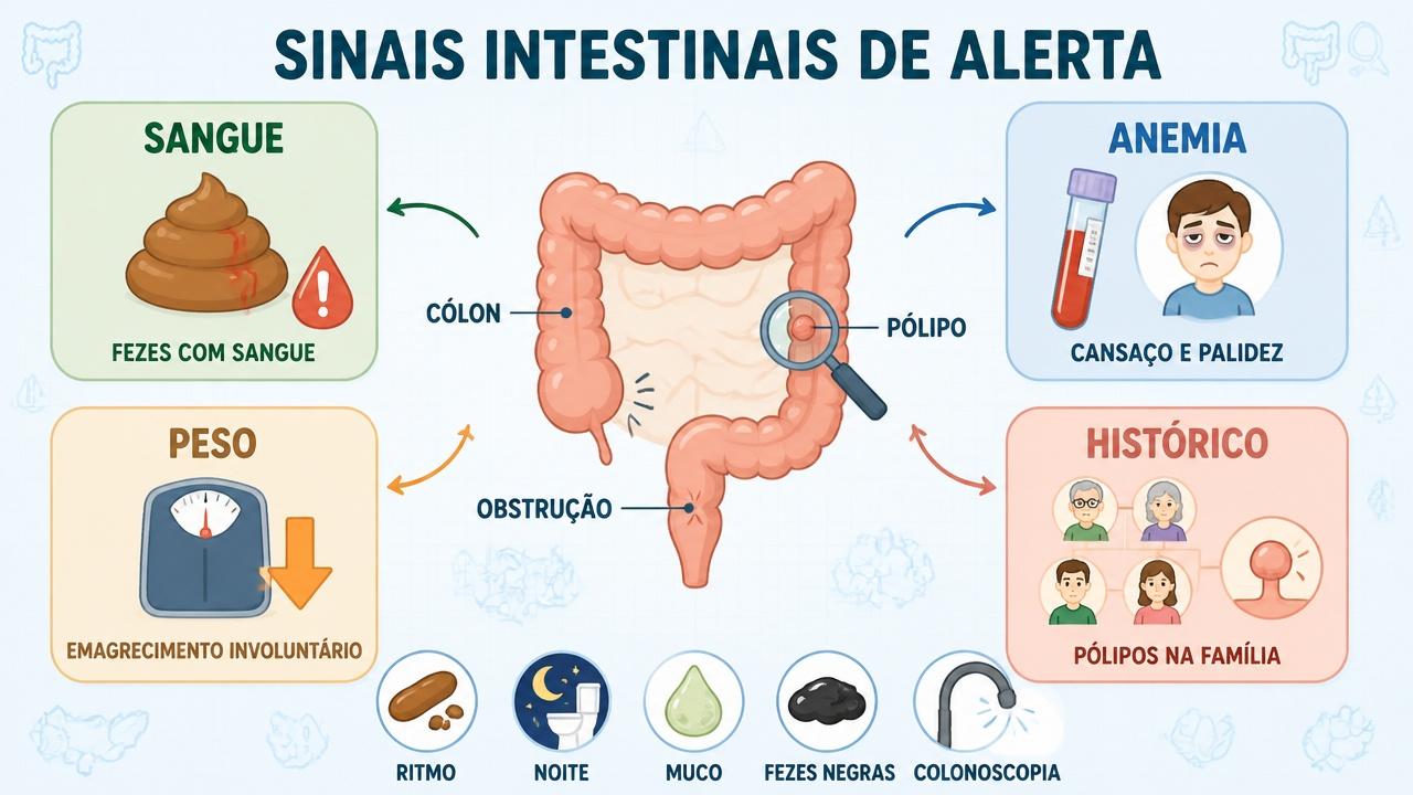 Sangue, anemia, perda de peso e histórico familiar são sinais intestinais de alerta.