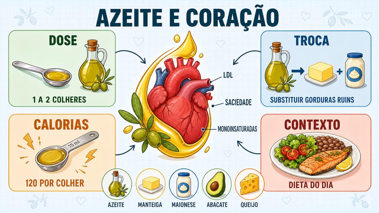 Dose, troca, calorias e contexto orientam o uso do azeite no dia a dia.