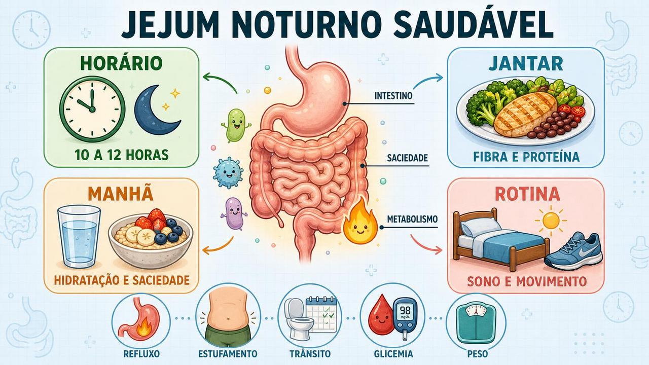 Horário, jantar, manhã e rotina formam os pilares do jejum noturno.