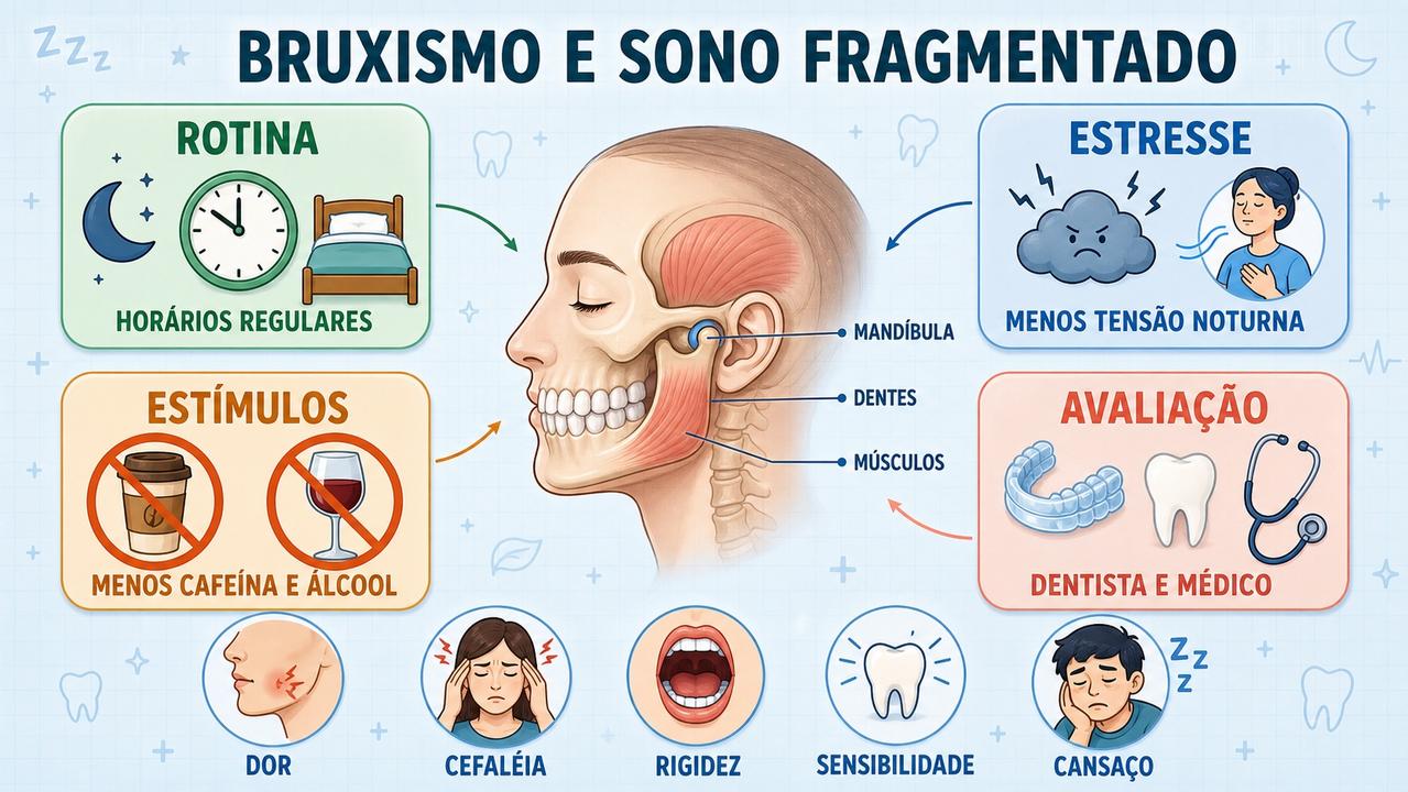 Rotina, estresse, estímulos noturnos e avaliação clínica ajudam no controle do bruxismo.