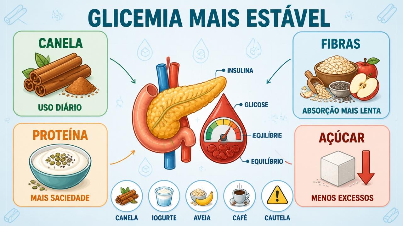 Canela, fibras, proteína e menos açúcar ajudam na estabilidade da glicose.