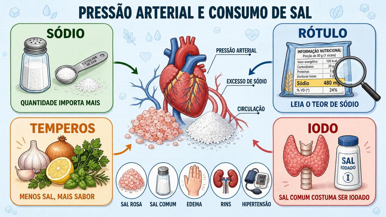 Quatro pilares para controlar a pressão: sódio, rótulos, temperos naturais e iodo.