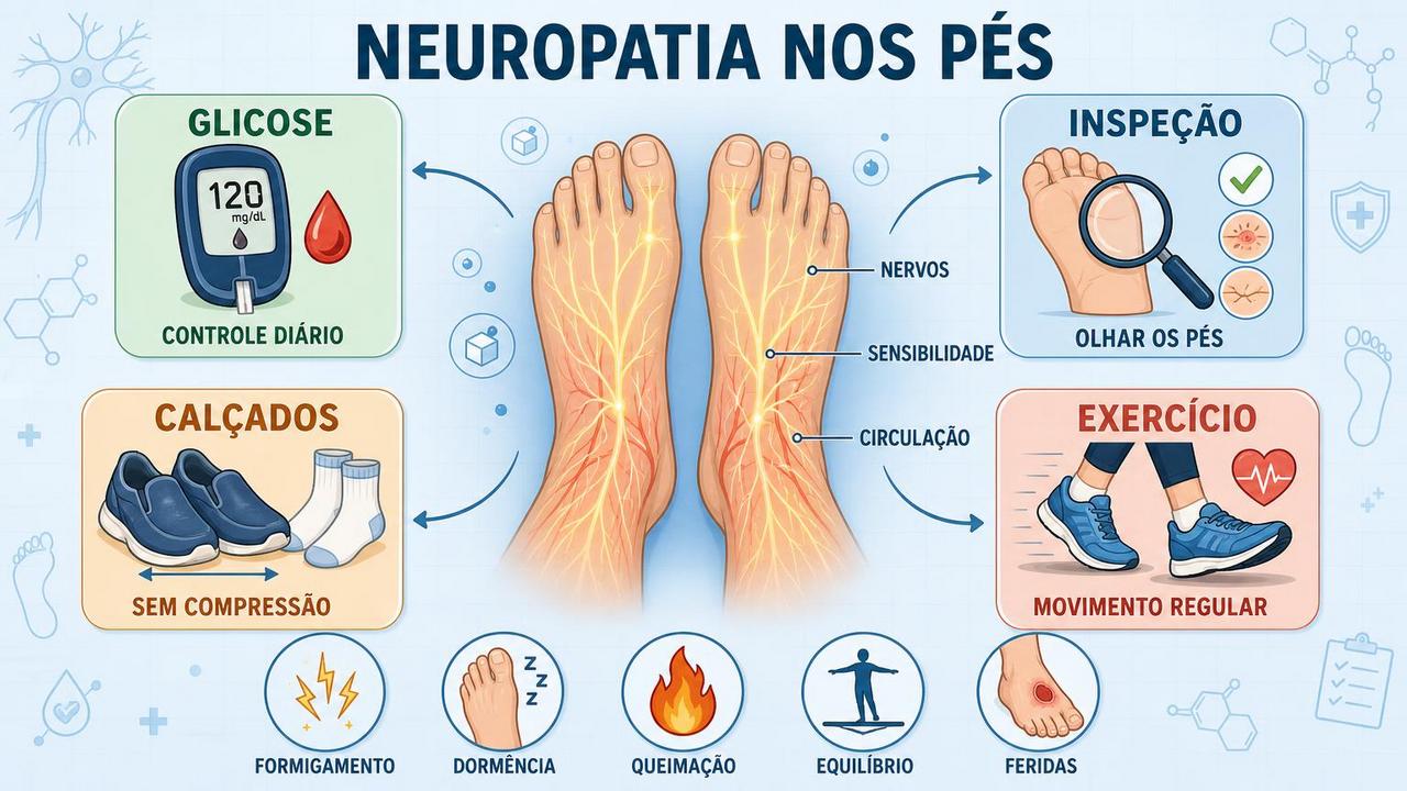 Controle da glicose, inspeção, calçados adequados e exercício ajudam a proteger os nervos.