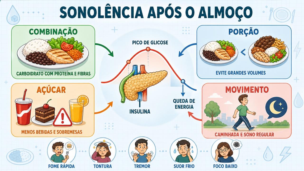 Quatro pilares ajudam a reduzir sonolência pós-prandial e oscilações glicêmicas.