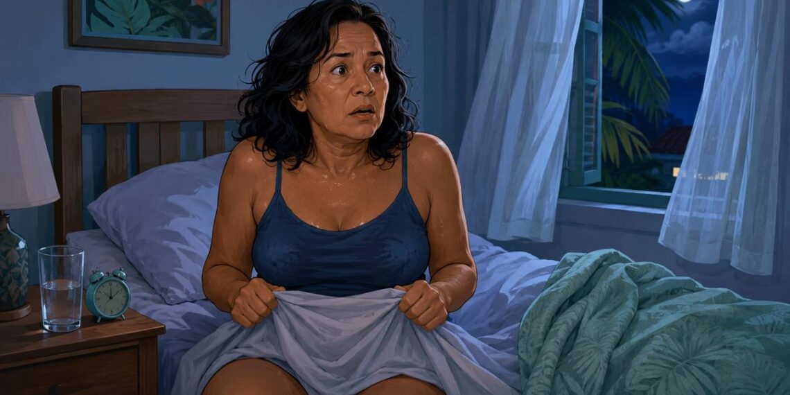 Suor noturno frequente nem sempre é calor: pode ser sinal de alteração hormonal, tireoide acelerada ou queda de açúcar durante o sono