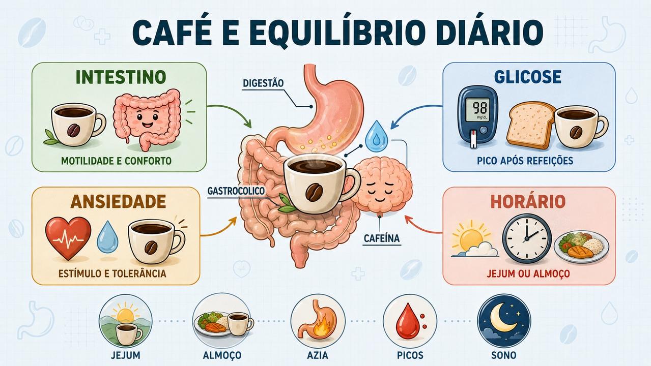 Infográfico resume quatro fatores que orientam o melhor horário do café.