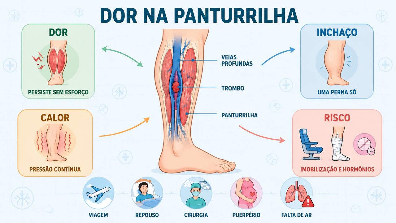 Sinais e fatores de risco ajudam a diferenciar trombose de dor muscular.
