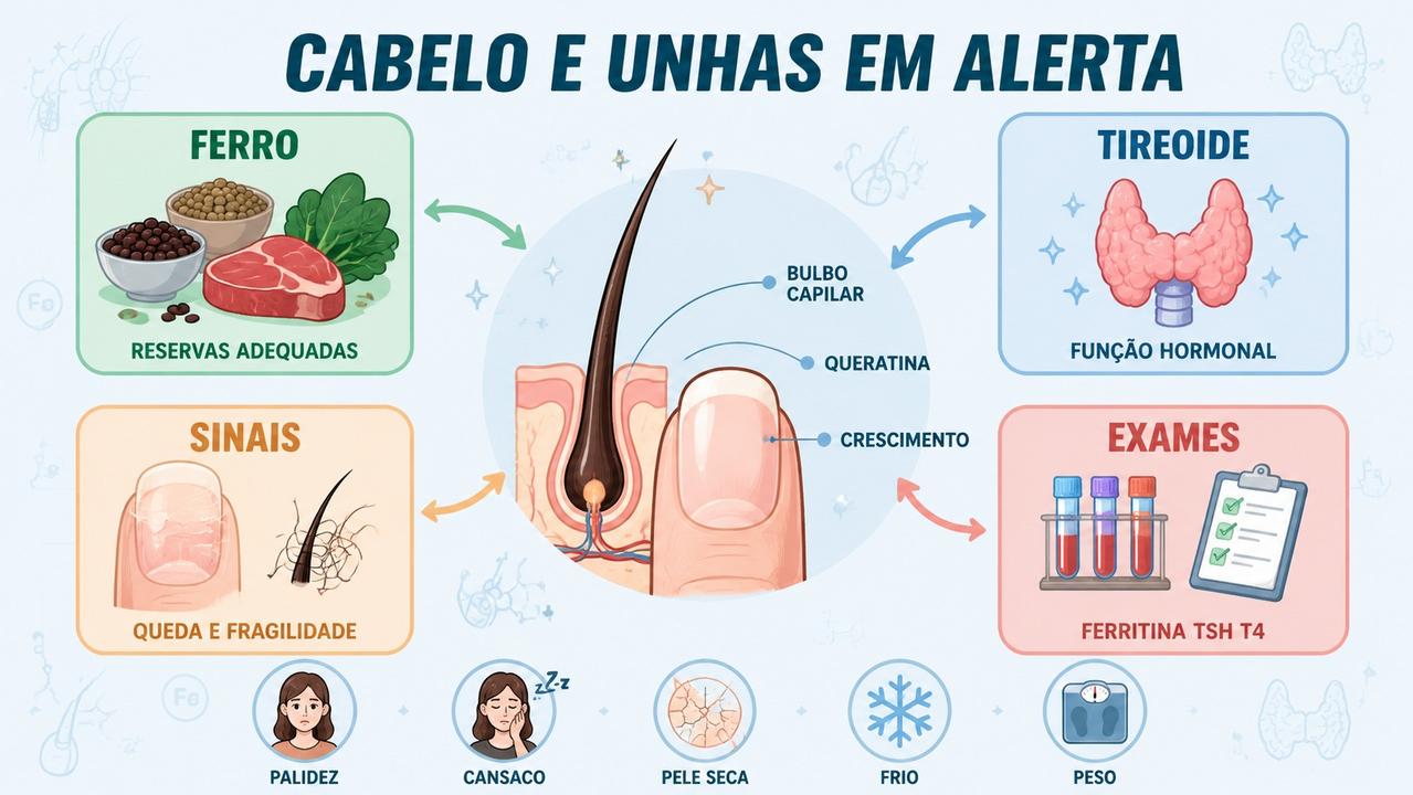 Ferro, tireoide, sinais clínicos e exames formam os pilares da investigação.