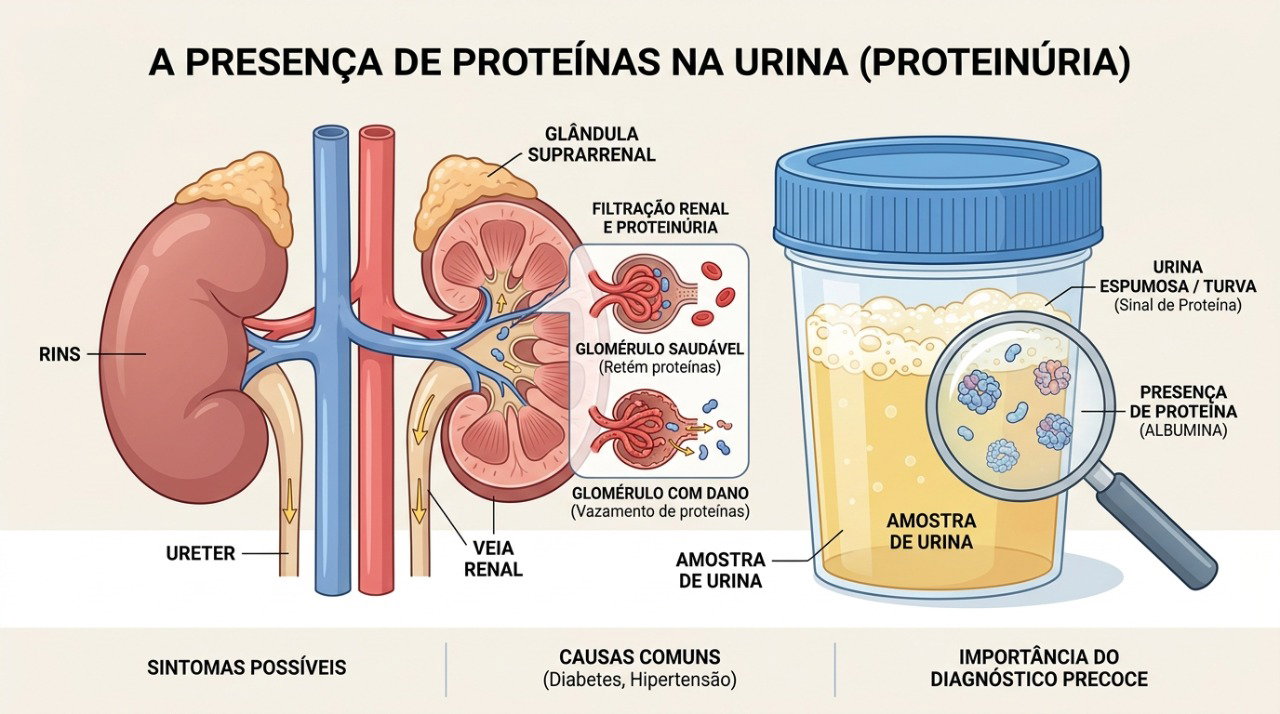 Exames de urina ajudam a identificar se a espuma está associada à presença de proteínas.