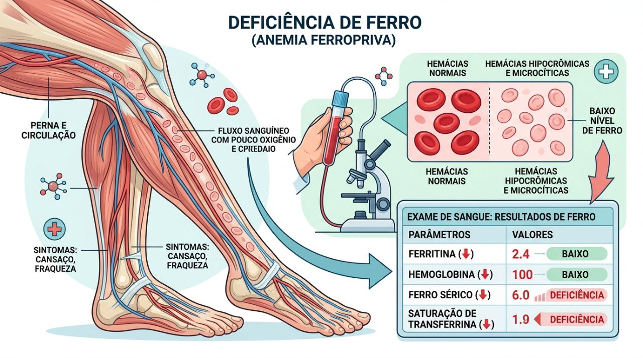Estoques baixos de ferro podem estar associados aos sintomas de pernas inquietas.