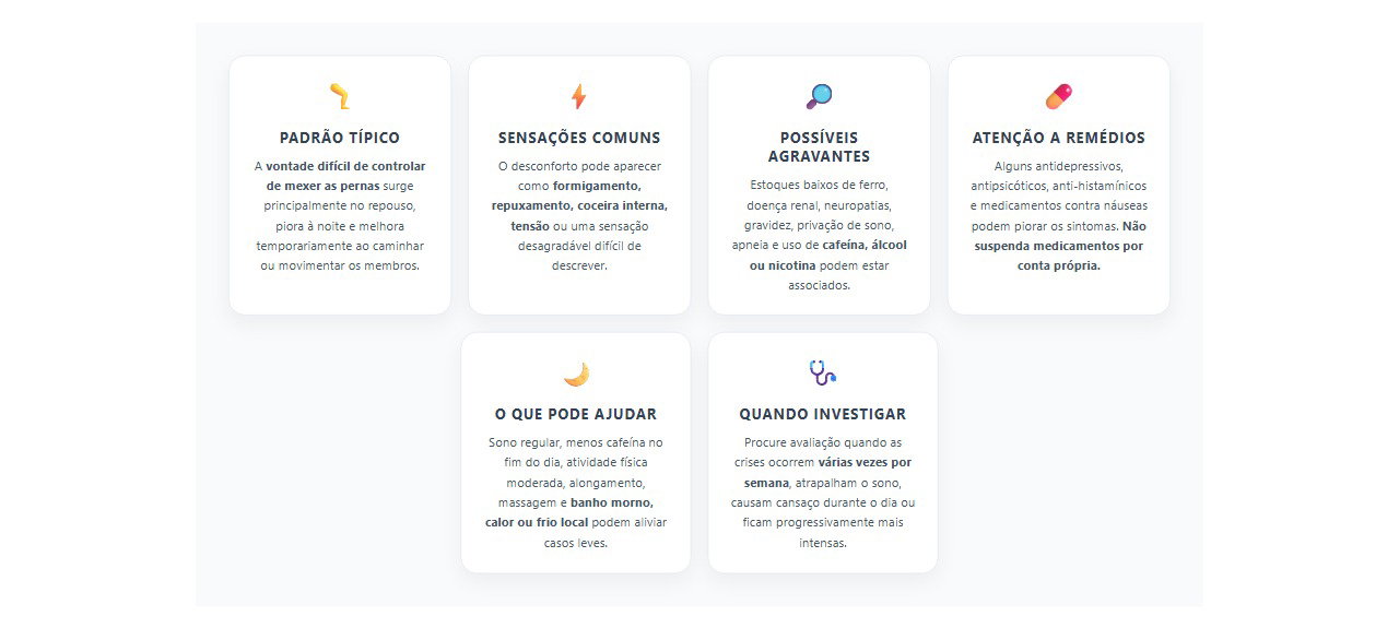 Pernas inquietas à noite: sinais, causas e quando investigar