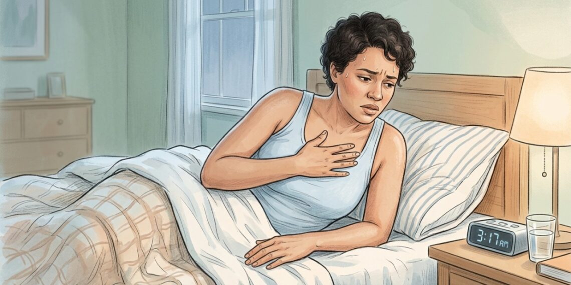 Calorões noturnos na menopausa podem causar suor, despertares frequentes e piora da qualidade do sono.
