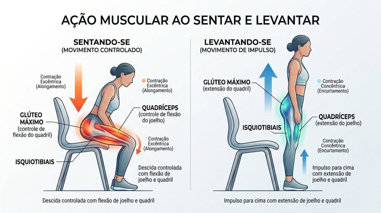 O movimento de levantar da cadeira ajuda a avaliar força, resistência, equilíbrio e controle dos membros inferiores.