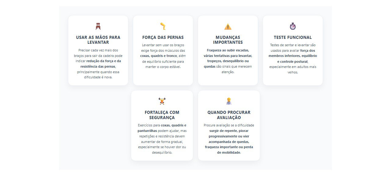 Precisar das mãos para levantar da cadeira: sinais de perda de força nas pernas