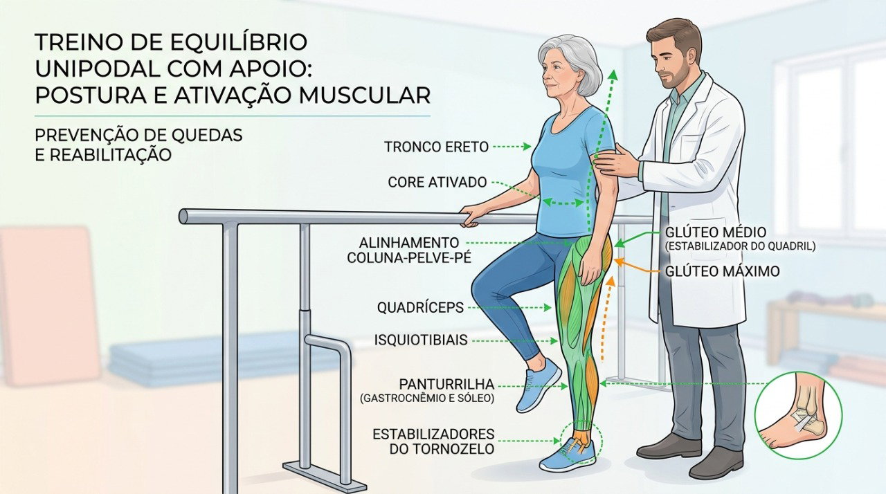 Exercícios de equilíbrio e fortalecimento podem ajudar a reduzir o risco de quedas em adultos mais velhos.