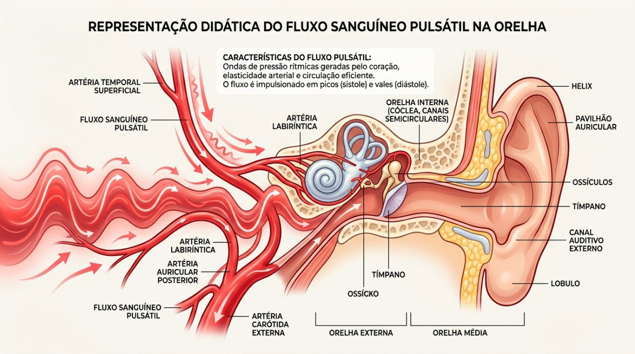 Alterações no fluxo sanguíneo próximo ao ouvido podem estar relacionadas ao zumbido pulsante.