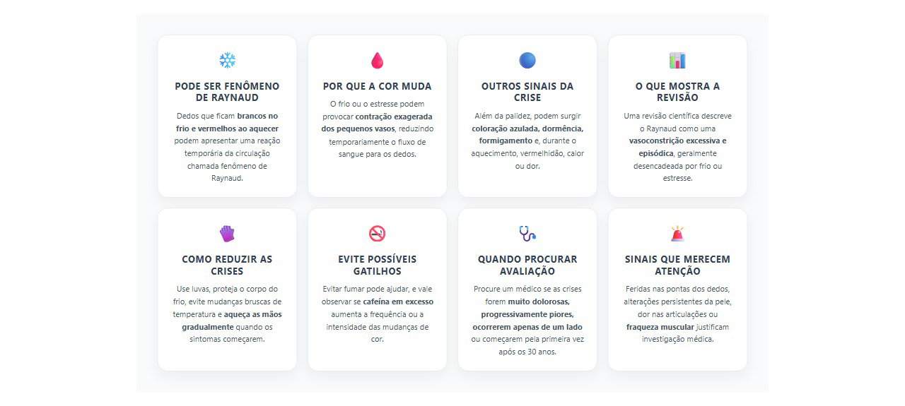 Dedos brancos no frio e vermelhos depois: sinais de Raynaud e quando procurar avaliação