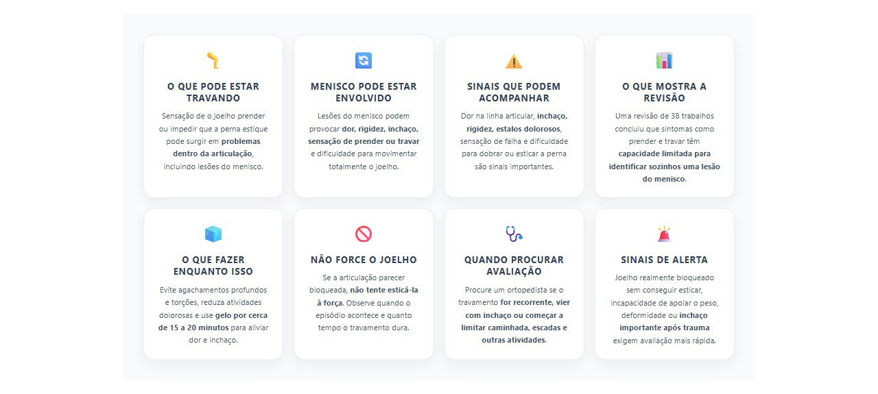 Joelho travando no movimento: causas possíveis, sinais de menisco e quando procurar avaliação