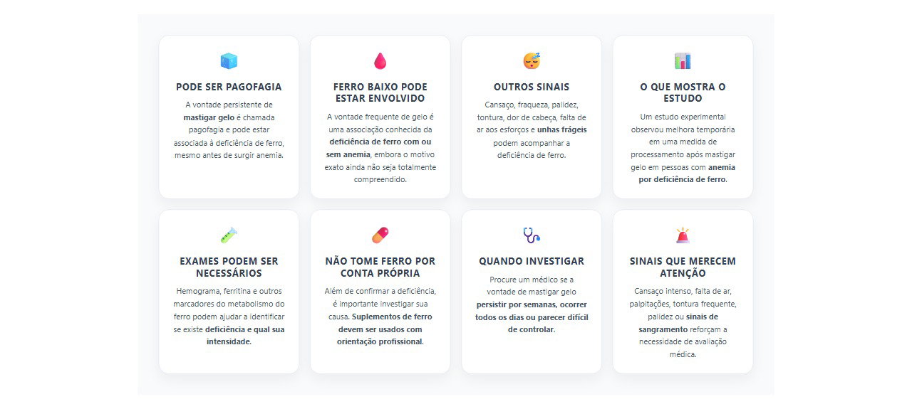 Vontade de mastigar gelo todos os dias: quando pode ser sinal de falta de ferro