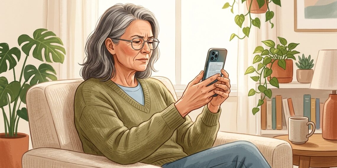 A necessidade de afastar o celular para ler pode ser um sinal de presbiopia.