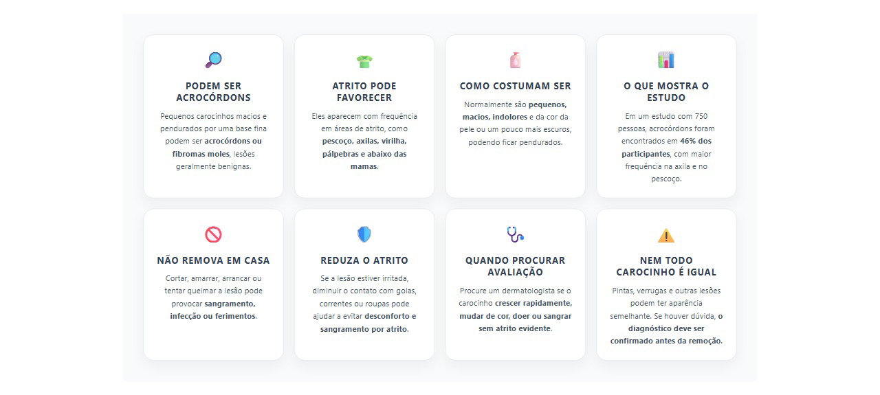 Carocinhos moles no pescoço ou axila: quando podem ser acrocórdons inofensivos