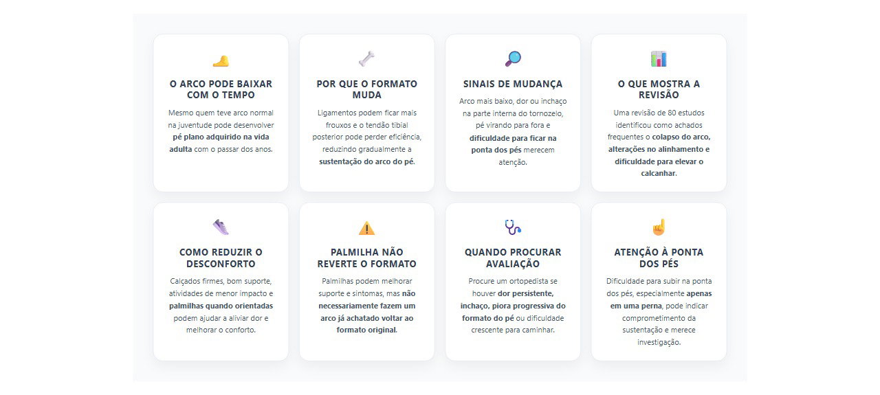 Arco do pé ficando mais baixo com a idade: sinais de pé plano adquirido e quando avaliar