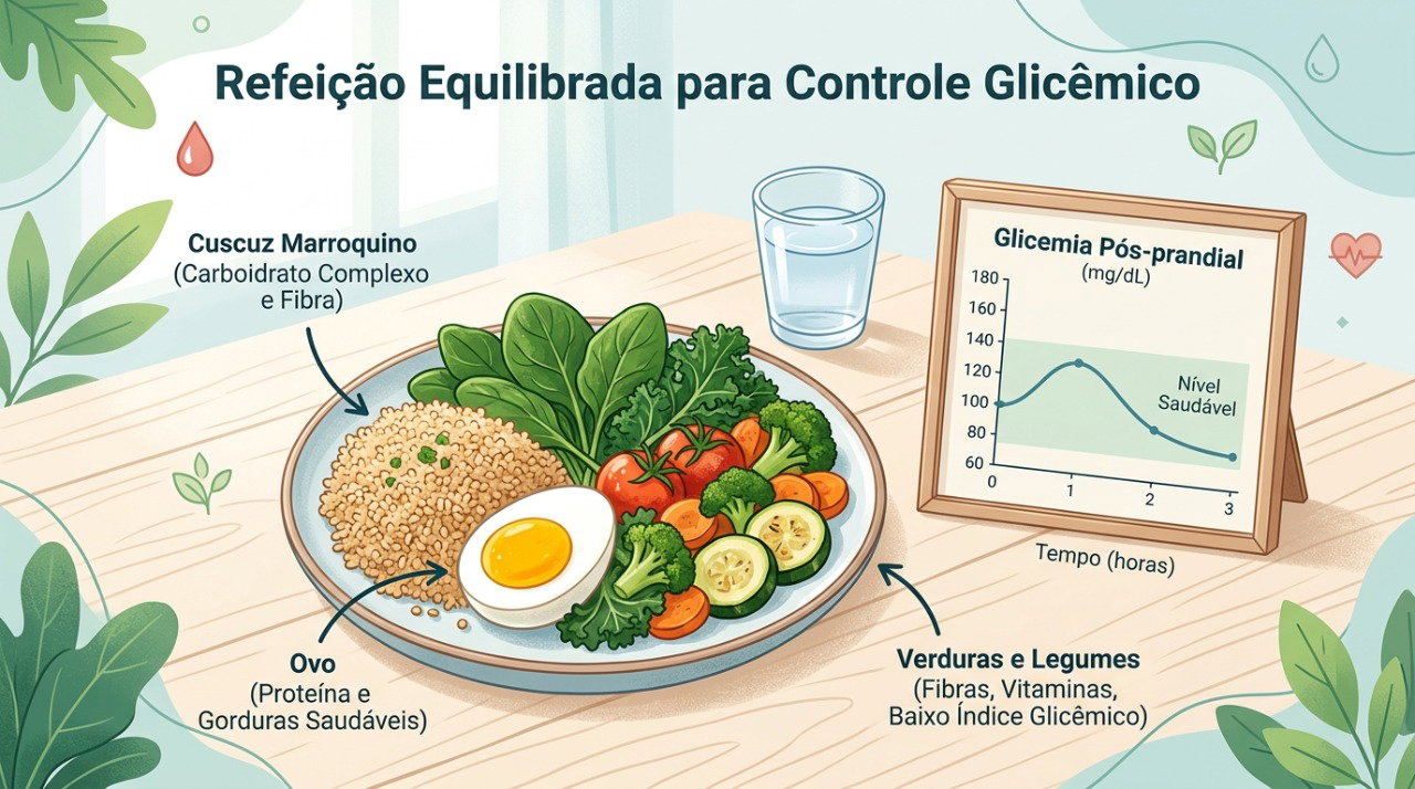 Combinar cuscuz com proteínas e fibras ajuda a compor uma refeição mais equilibrada.