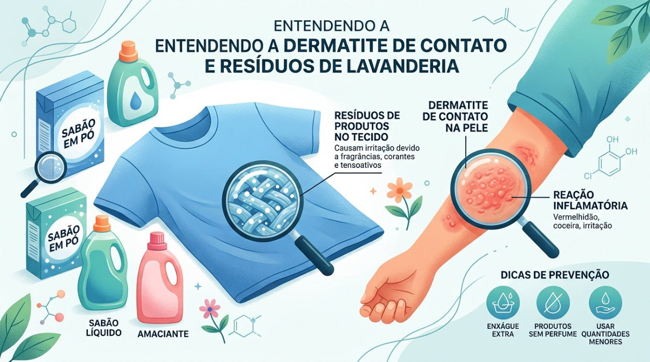 Sabões, fragrâncias e amaciantes podem desencadear dermatite de contato em algumas pessoas.