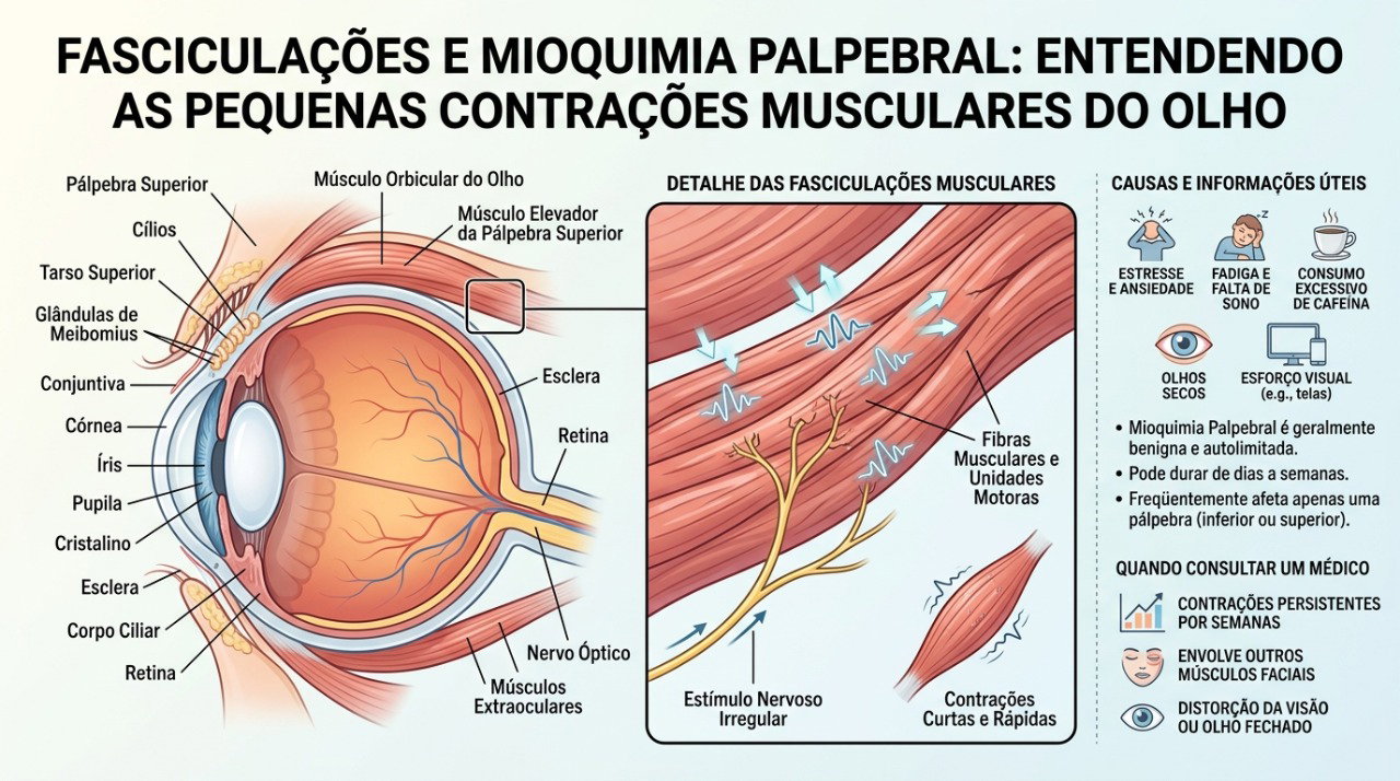 A mioquimia palpebral provoca pequenas contrações involuntárias nos músculos ao redor do olho.