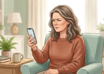 Afastar o celular para enxergar melhor de perto pode ser um sinal de presbiopia após os 40 anos.