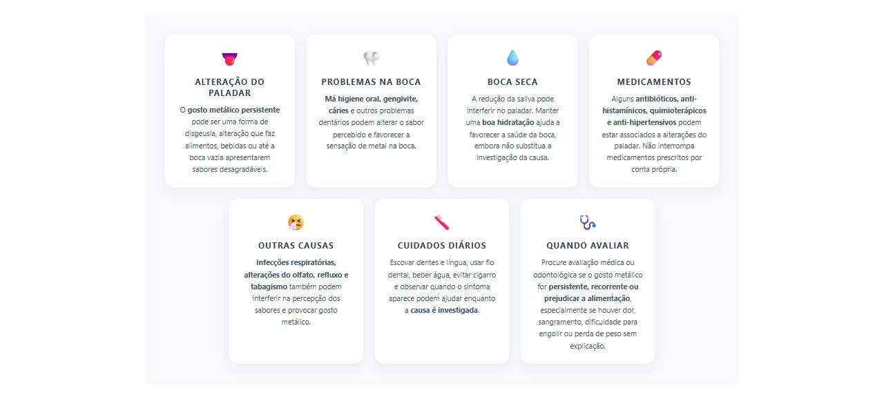 Gosto metálico na boca: principais causas e quando procurar ajuda