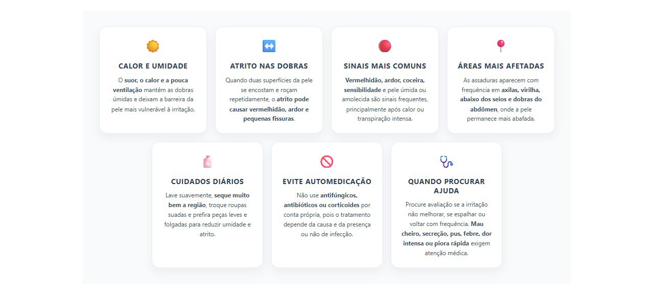Assadura nas dobras: por que calor, suor e atrito pioram a irritação