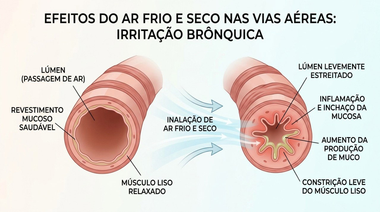 O frio pode favorecer irritação e estreitamento dos brônquios, especialmente em pessoas com vias respiratórias sensíveis.