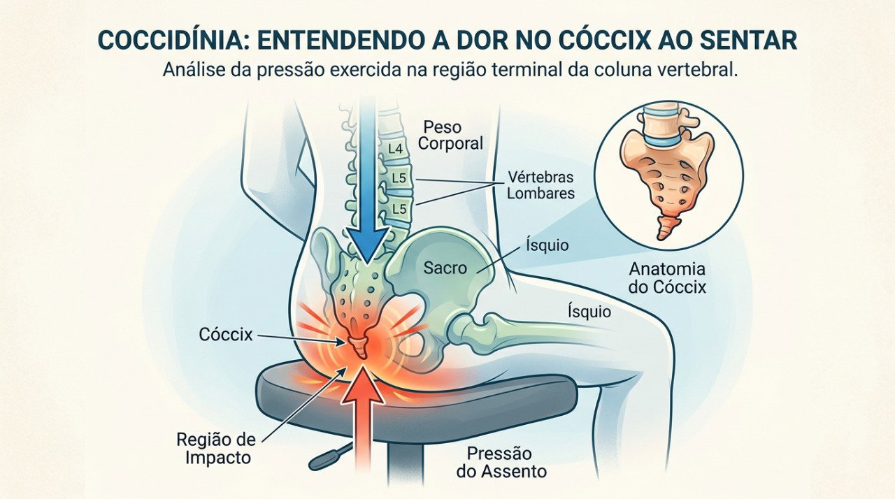 A pressão sobre o cóccix ao sentar pode aumentar a dor e o desconforto ao mudar de posição.