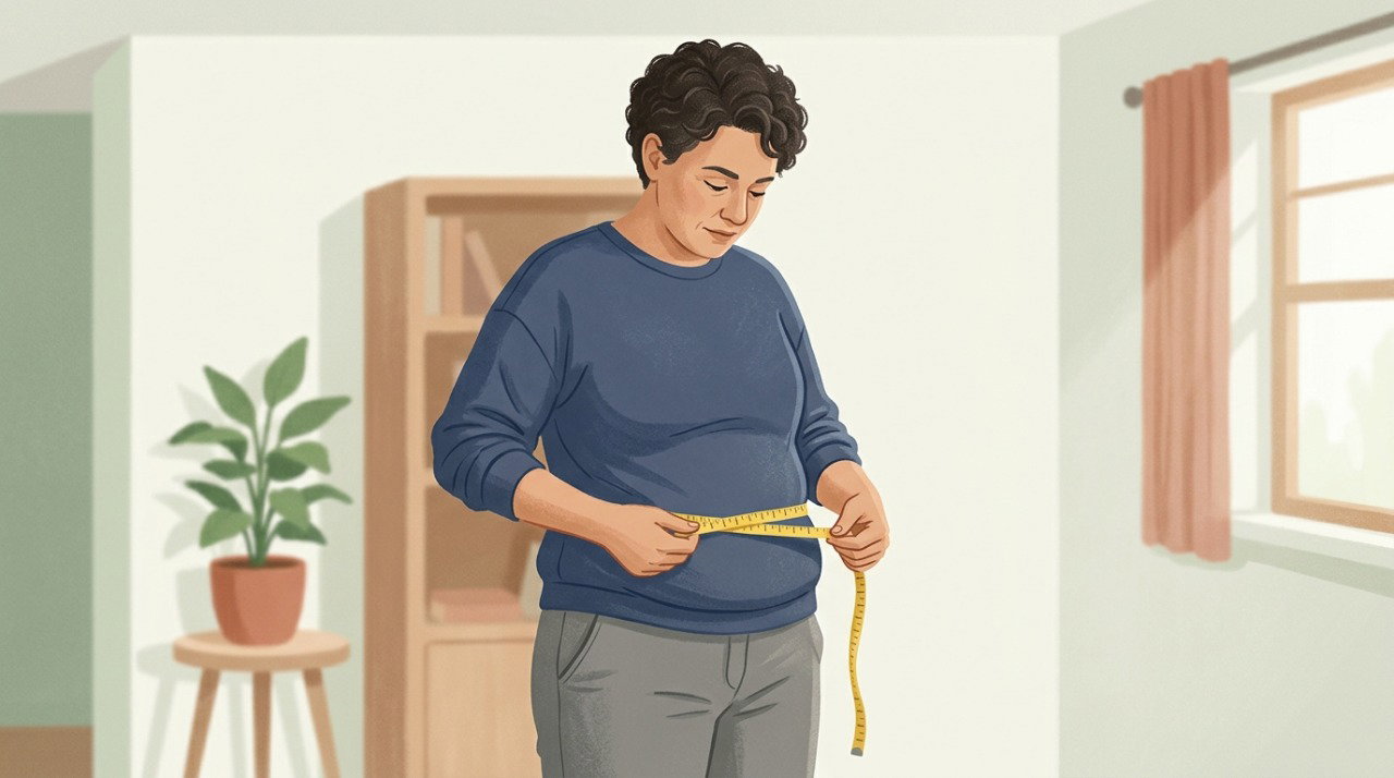 A medida da cintura ajuda a identificar o acúmulo de gordura abdominal e visceral.