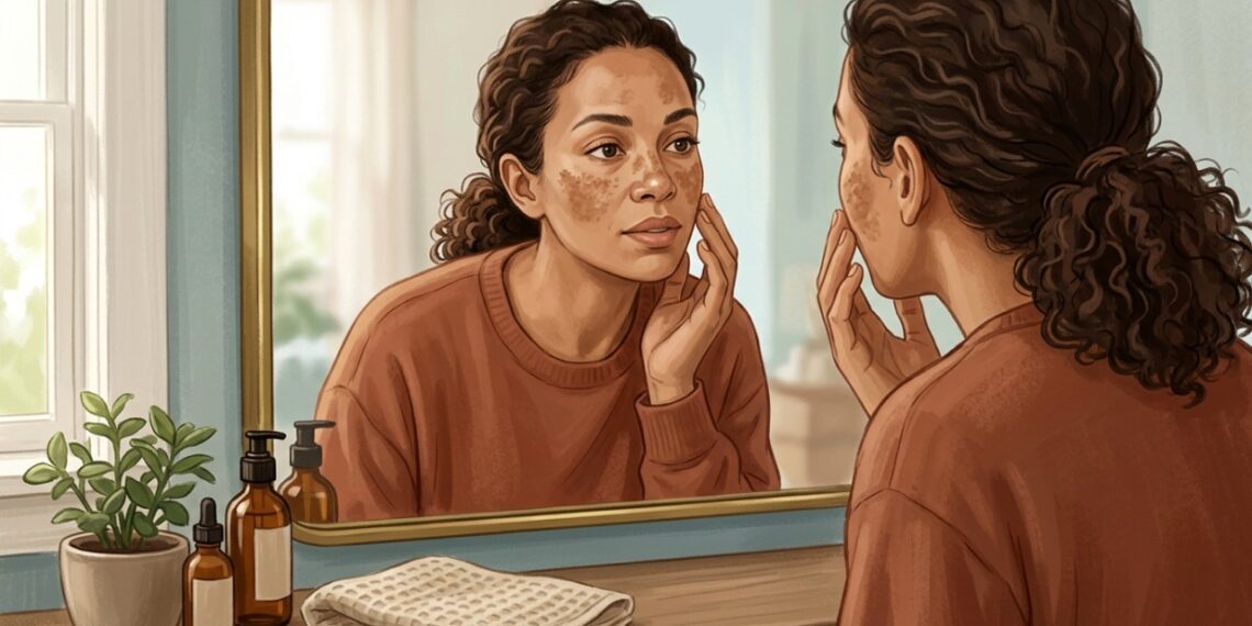 Manchas escuras e simétricas no rosto podem ser sugestivas de melasma.