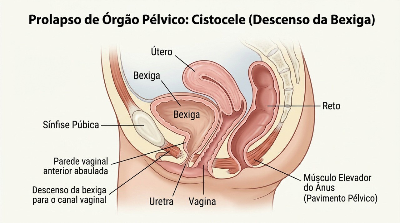 O prolapso ocorre quando estruturas da pelve perdem sustentação e pressionam ou descem em direção à vagina.