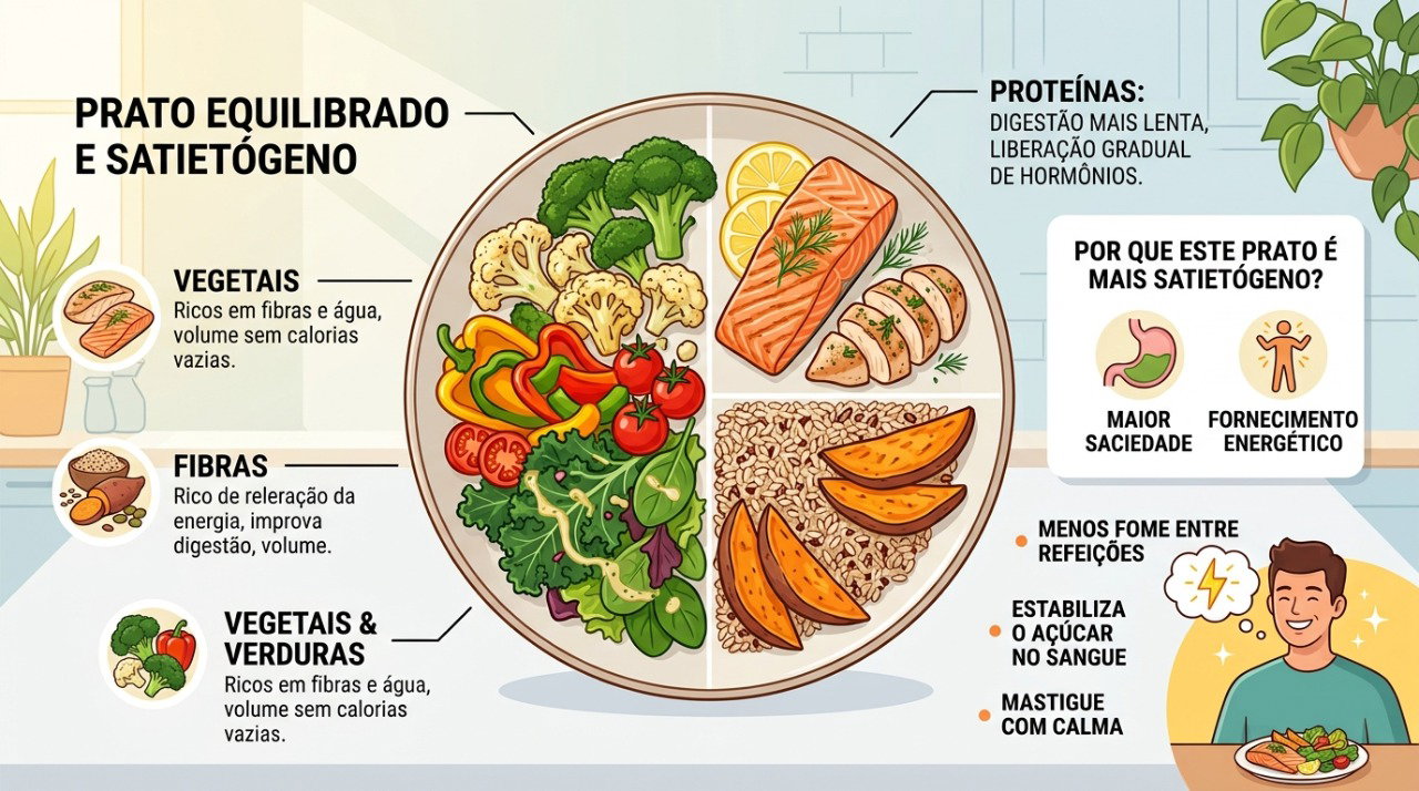 Um jantar com proteínas e fibras pode ajudar a prolongar a saciedade e reduzir a fome noturna.